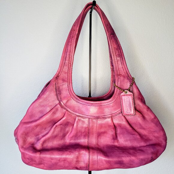 Coach Ergo Hobo Bag - Fuscia Pleated Leather w/ Pink Interior & Kisslock - Picture 1 of 16